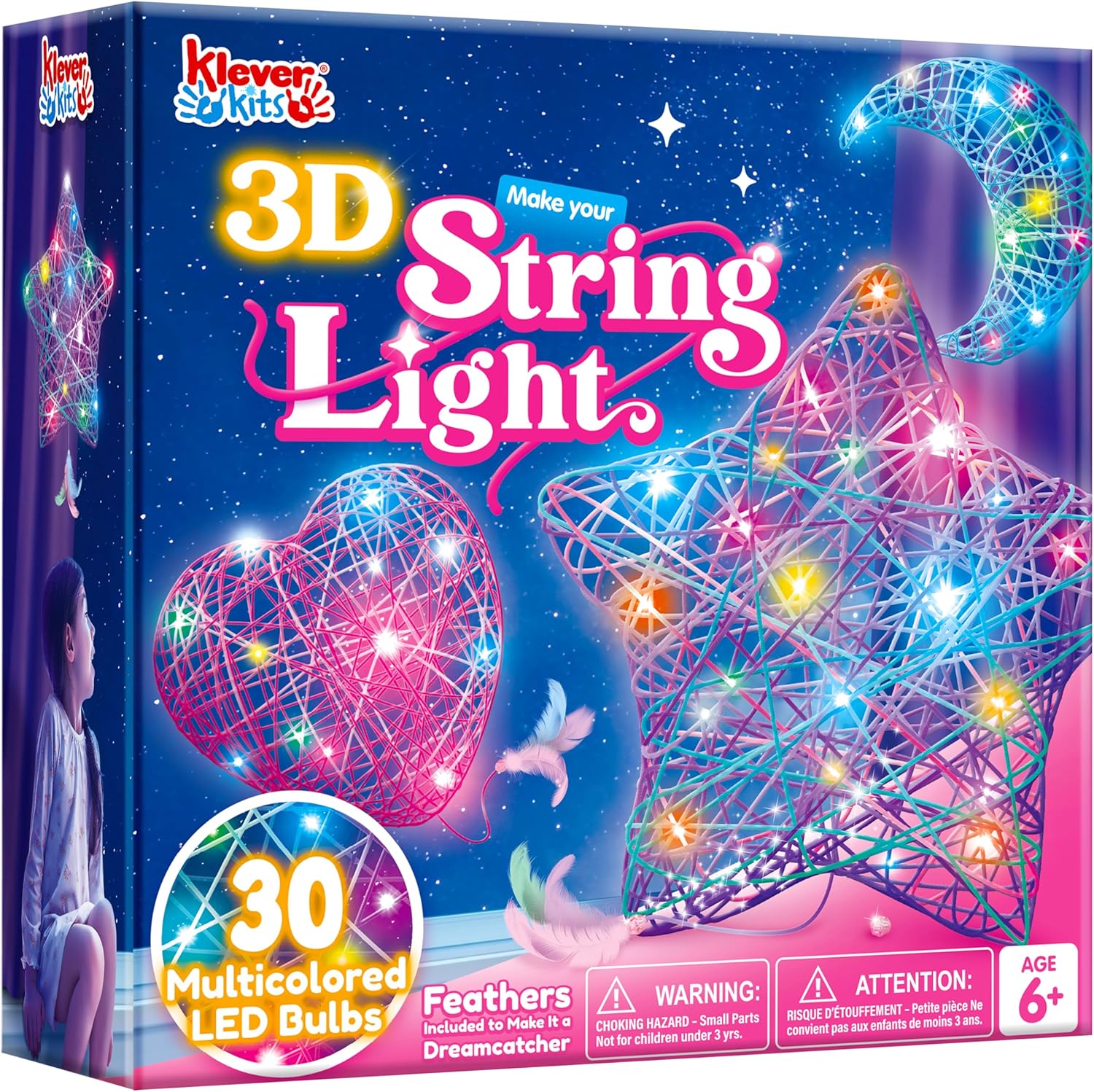 Klever Kits 3D String Art Kit for Kids,Arts and Crafts for Kids Ages 8 9 10 11 12,DIY Lantern Craft Set for Boys Girls,Light Up String Light Toywith 30 Multi-Colored LED Bulbs,Christmas Birthday Gifts-0