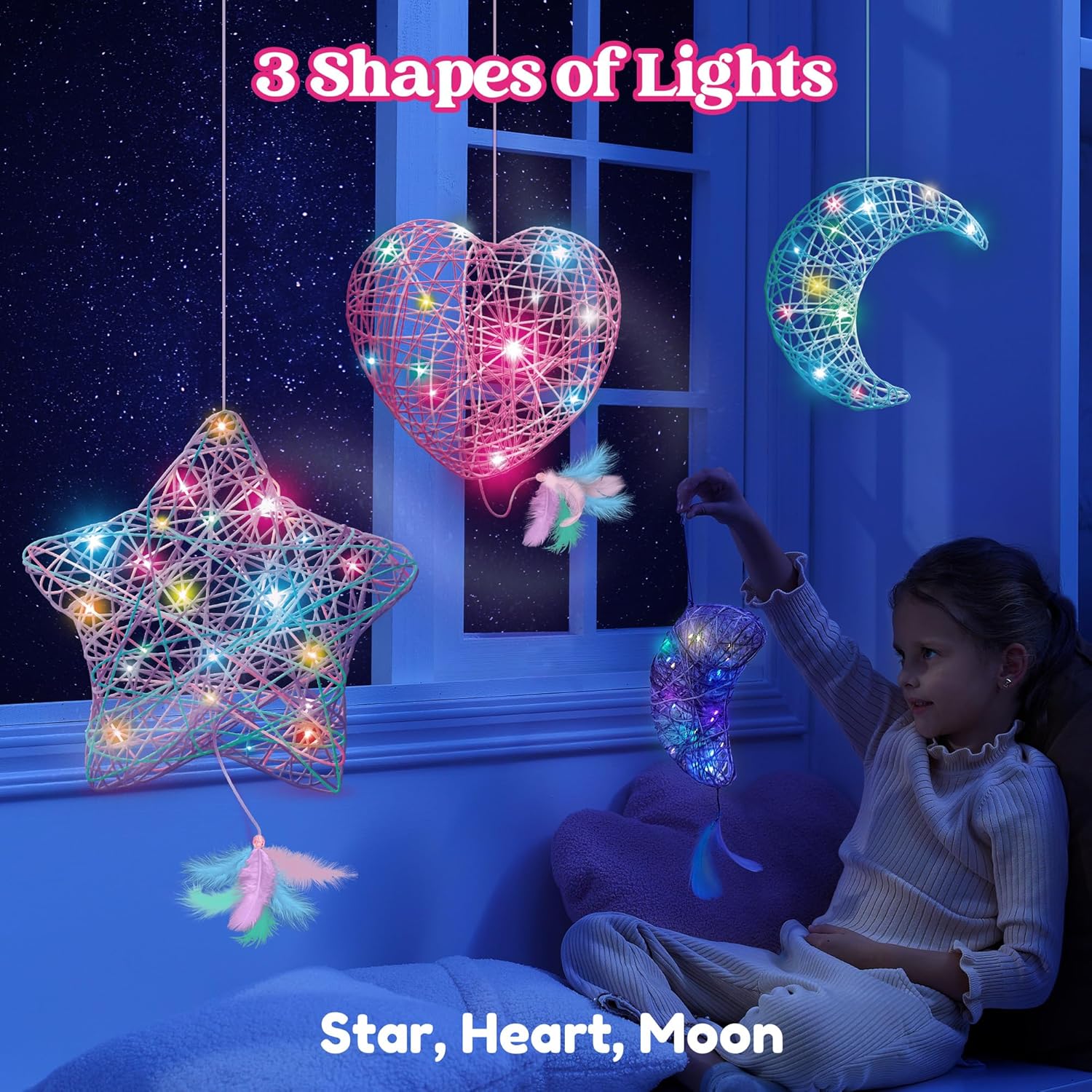 Klever Kits 3D String Art Kit for Kids,Arts and Crafts for Kids Ages 8 9 10 11 12,DIY Lantern Craft Set for Boys Girls,Light Up String Light Toywith 30 Multi-Colored LED Bulbs,Christmas Birthday Gifts-4