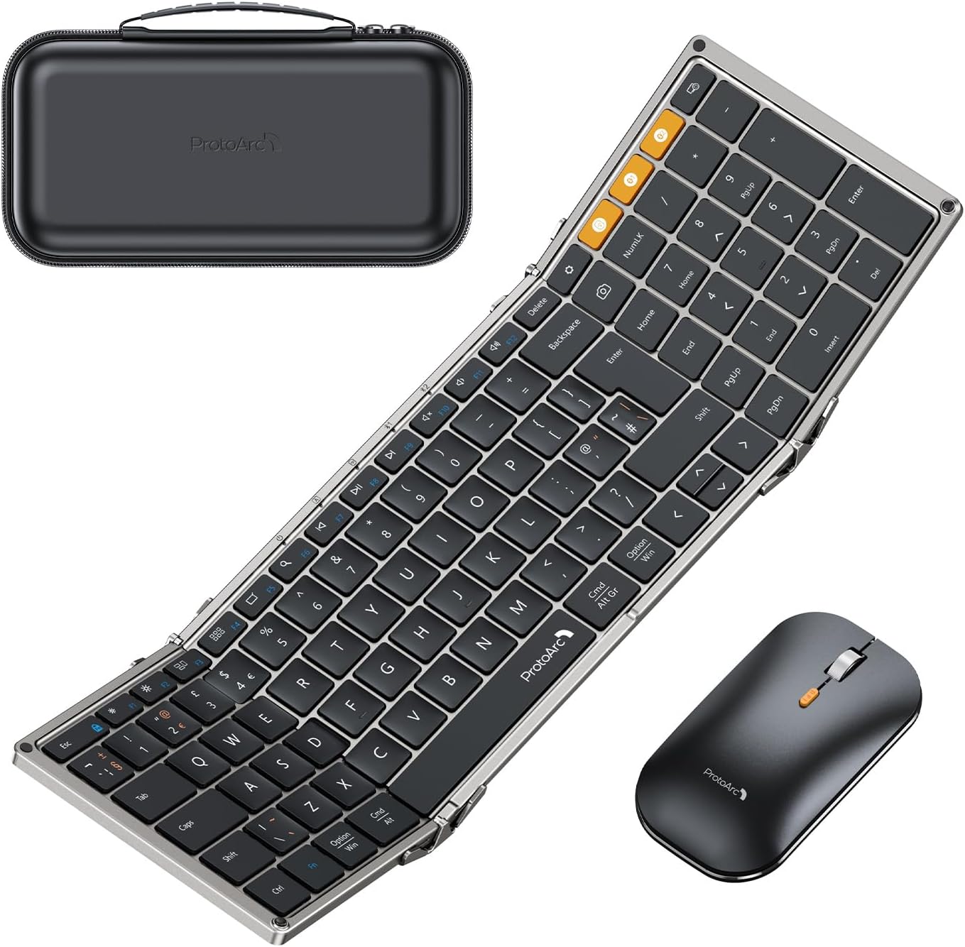 ProtoArc Foldable Keyboard and Mouse, XKM01 Folding Bluetooth Keyboard Mouse Combo for Travel, 2.4G+Dual Bluetooth, Full-Size Rechargeable Portable Keyboard, QWERTY UK Layout-0