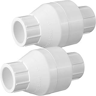 Geetery PVC Inline Check Valve Solvent Connections White Plastic Backflow Preventer Pipe Fittings Check Socket Schedule (2 Pcs, 1 Inch)