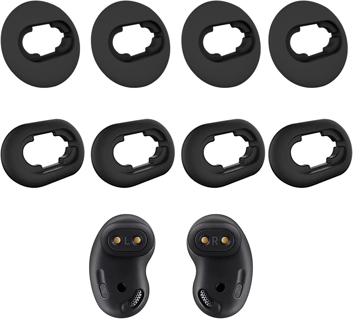 EarBuds Ear Tips 4 Pairs Silicone Black Small and Large Size Wireless Bluetooth Headphones Earbuds Sets Anti-Slip Replacement Earbuds Accessories Compatible with Samsung Galaxy Buds Live Earphones-0