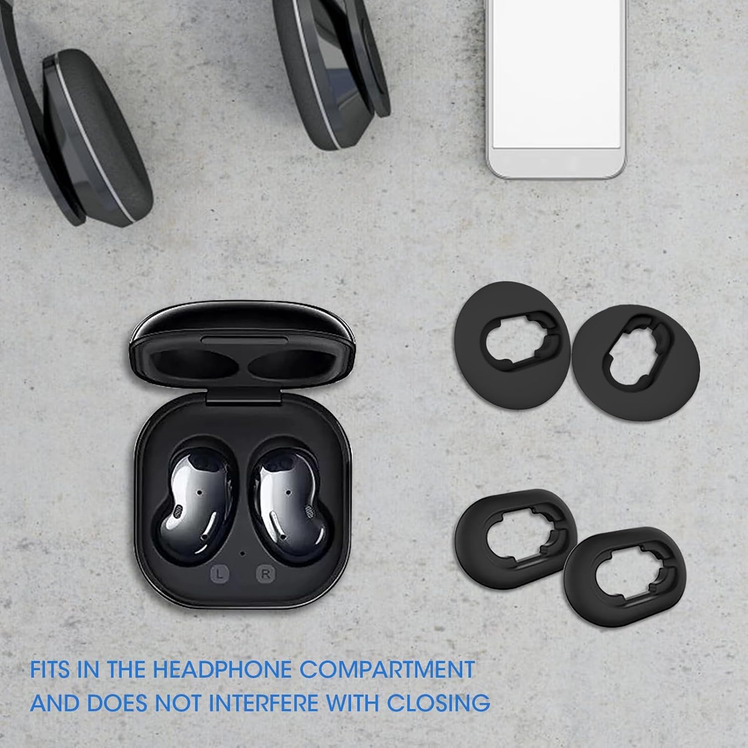 EarBuds Ear Tips 4 Pairs Silicone Black Small and Large Size Wireless Bluetooth Headphones Earbuds Sets Anti-Slip Replacement Earbuds Accessories Compatible with Samsung Galaxy Buds Live Earphones-4