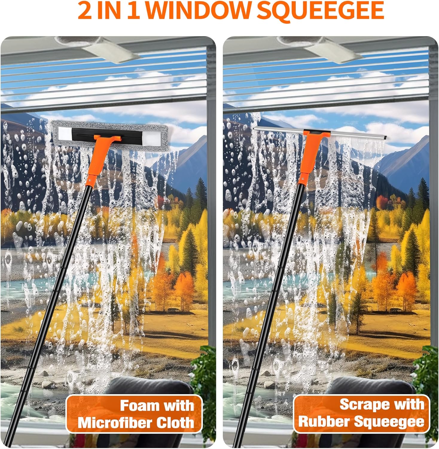 JEHONN Window Shower Squeegee for Glass Door with 152 CM Long Handle, Professional Floor Squeegee Mop for Cleaning Garage Tile Concrete Mirror Windshield Bathroom Home Car-1