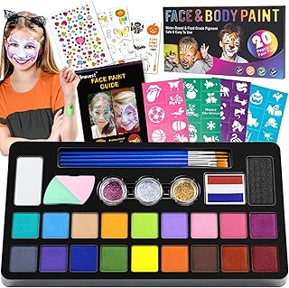 Face Painting Kit, 20 Colors Face Paints for Children, Non-Toxic & Washable Face Piant for Halloween Make Up, Including Glitter, Stencil, Tattoo for Kids - Unique Gift