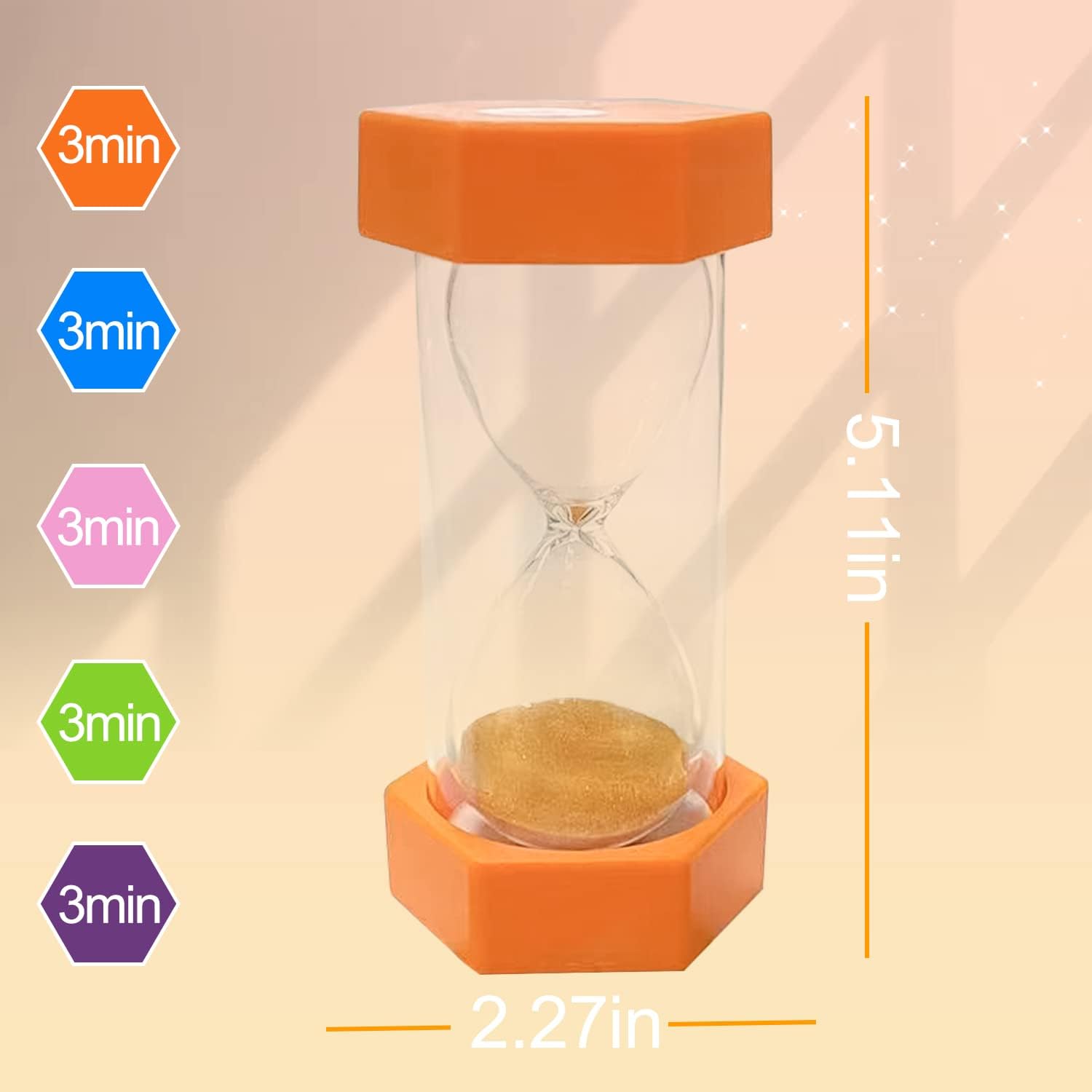 Hourglass Sand Timer, Sand Timer, Coloured Sand Timers for Children, Kitchen Timer Child Game Toy, Toothbrush Timer Sandglass, Home Office Decoration, 3 Minutes, Orange-2