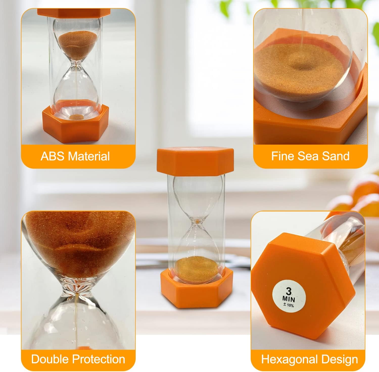 Hourglass Sand Timer, Sand Timer, Coloured Sand Timers for Children, Kitchen Timer Child Game Toy, Toothbrush Timer Sandglass, Home Office Decoration, 3 Minutes, Orange-3