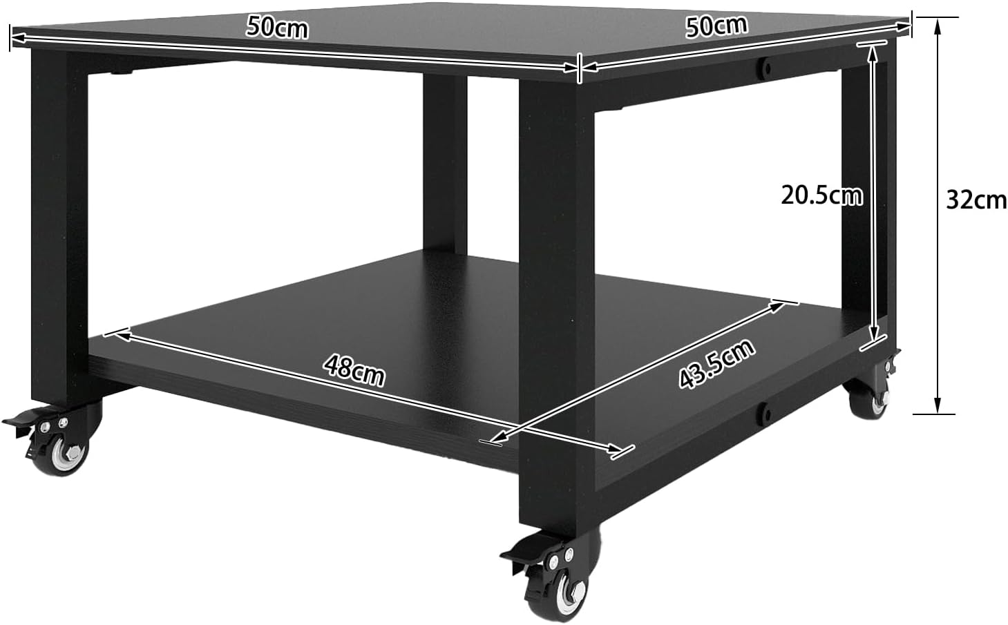 PUNCIA 2 Tiers Movable Laser Printer Copier Stand Cart 50x50x32cm Under Desk Heavy Duty Rolling Table with Storage Floor-Standing Holder on Wheels Fax A4 Paper Organizer Shelf for Home Office Black-1