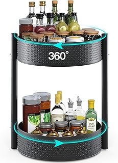 BTGGG 2 Tier Rotating Storage Rack Spice Rack for Cupboard 25cm Lazy Susan Turntable Condiment Holder for Pantry Cabinet Countertop Kitchen Storage & Organization