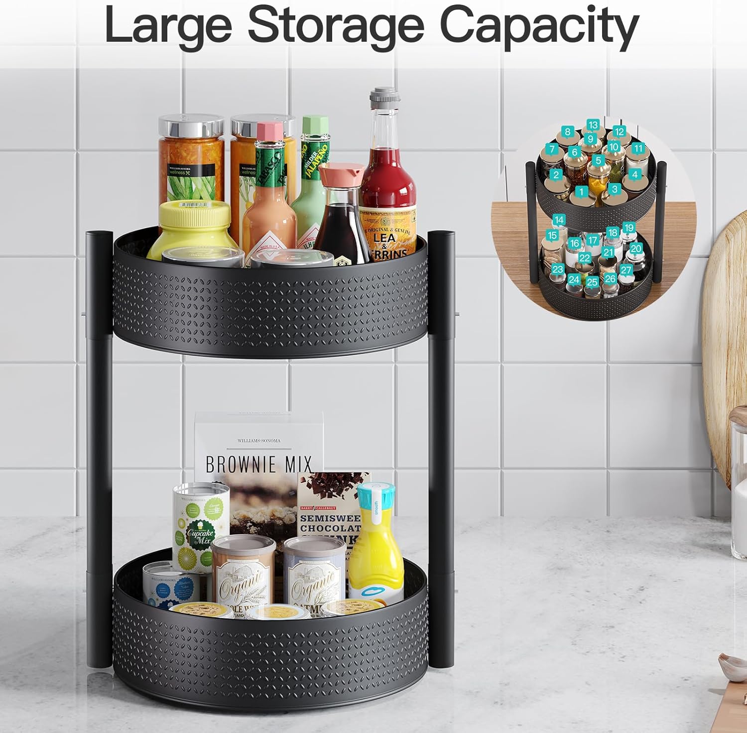 BTGGG 2 Tier Rotating Storage Rack Spice Rack for Cupboard 25cm Lazy Susan Turntable Condiment Holder for Pantry Cabinet Countertop Kitchen Storage & Organization-5