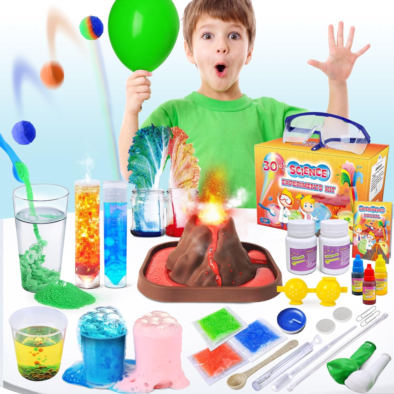 UNGLINGA 30+ Experiments Science Kits for Kids Educational STEM Toys Gifts for Boys Girls, Chemistry Set, Bouncy Ball, Volcano, Color Learning Activities Scientific Tools Toys-0