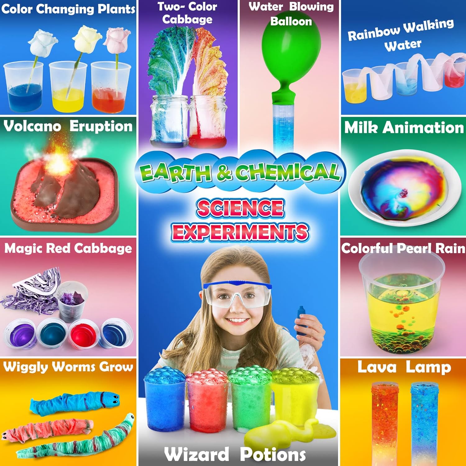 UNGLINGA 30+ Experiments Science Kits for Kids Educational STEM Toys Gifts for Boys Girls, Chemistry Set, Bouncy Ball, Volcano, Color Learning Activities Scientific Tools Toys-2