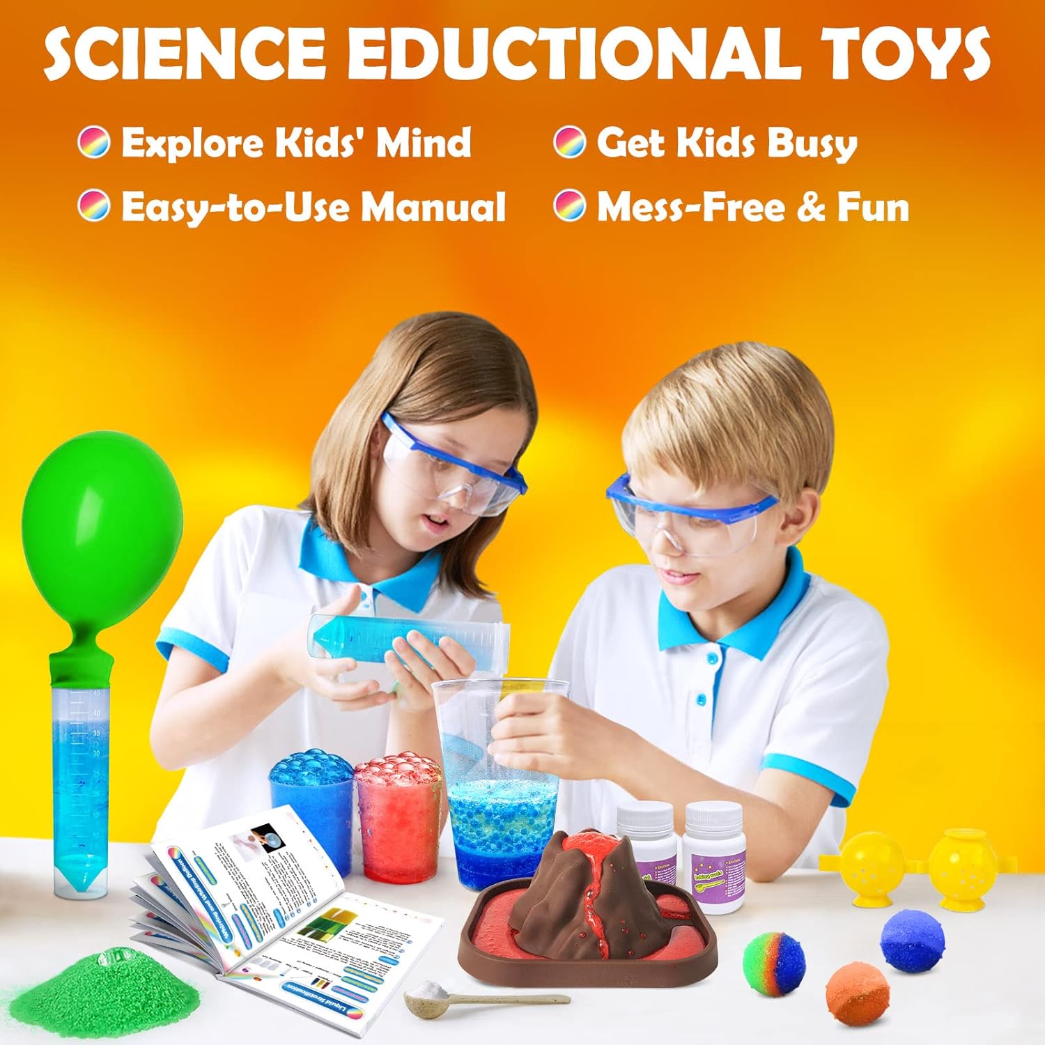 UNGLINGA 30+ Experiments Science Kits for Kids Educational STEM Toys Gifts for Boys Girls, Chemistry Set, Bouncy Ball, Volcano, Color Learning Activities Scientific Tools Toys-4