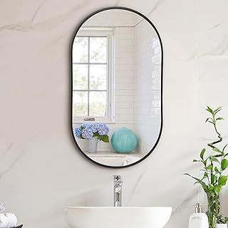 Warmiehomy Bathroom Mirror Wall Mounted Oval Mirror Makeup Dressing Mirror Frame Mirror for Bathroom Living Room Bedroom (40 x 70 cm, Black)