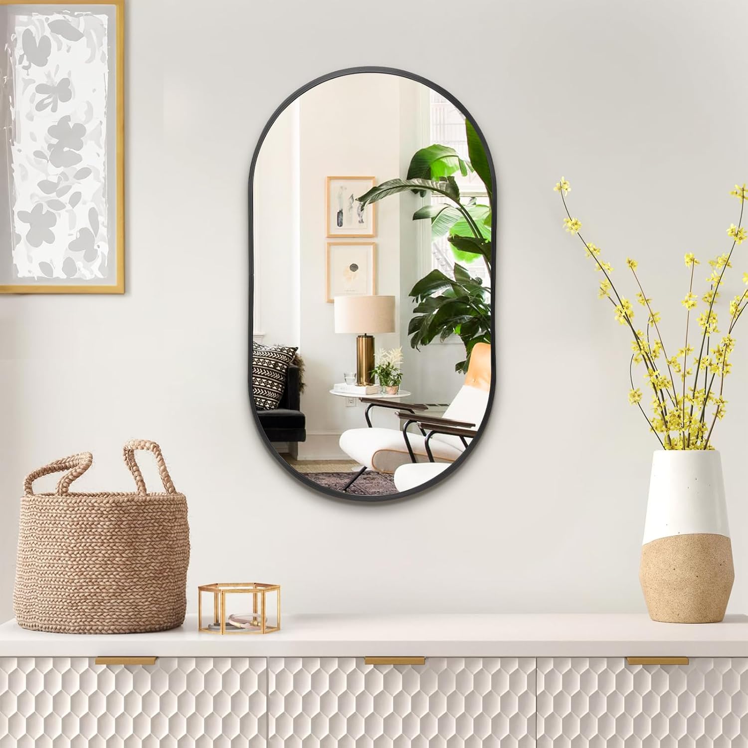 Warmiehomy Bathroom Mirror Wall Mounted Oval Mirror Makeup Dressing Mirror Frame Mirror for Bathroom Living Room Bedroom (40 x 70 cm, Black)-4