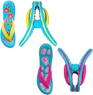 TRIXES 4PC Novelty Flip Flop Beach Towel Pegs – Secure Sun Lounger Travel Clips Indoor & Outdoor Use – Jumbo Clip for the Beach, Garden, Pool, Sun Bed or Deck Chair – Laundry Quilt & Clothes Peg