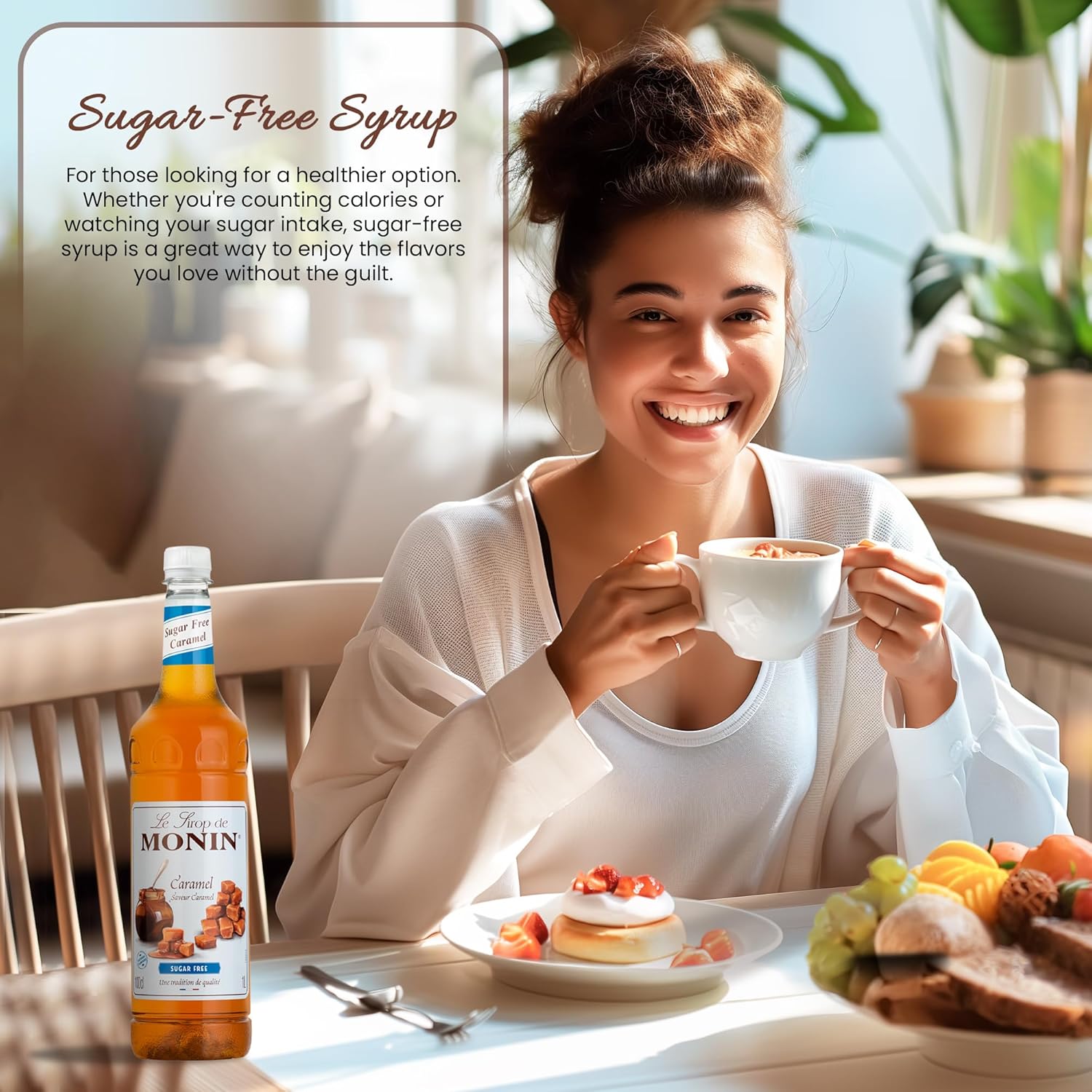 Monin Premium Sugar-Free Caramel Syrup for Coffee, Cocktails, & Desserts | Rich & Buttery Flavoured Sugar-Free Coffee Syrup with Monin Syrup Recipe Card | 1L Bottle-2