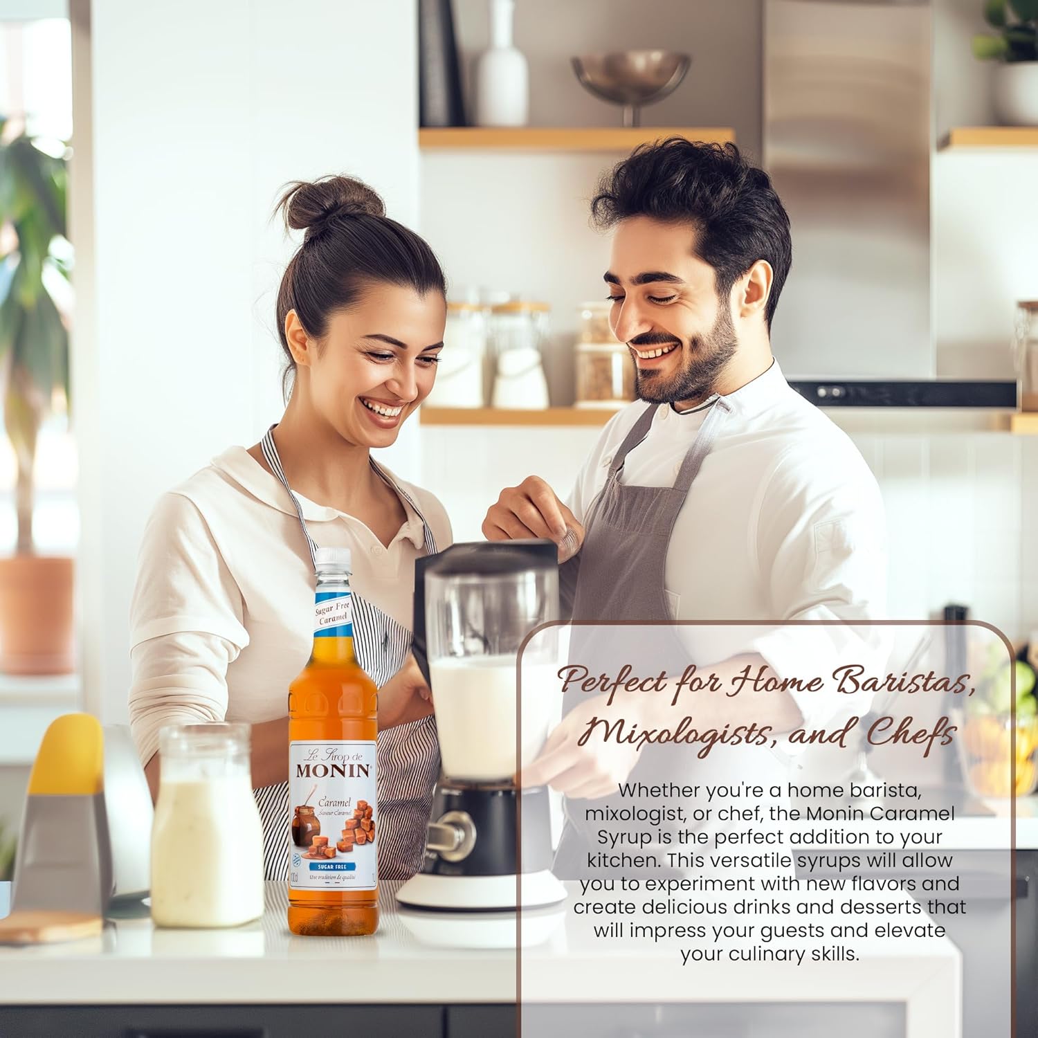 Monin Premium Sugar-Free Caramel Syrup for Coffee, Cocktails, & Desserts | Rich & Buttery Flavoured Sugar-Free Coffee Syrup with Monin Syrup Recipe Card | 1L Bottle-4