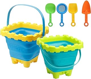 TRIXES 2PK Collapsible Bucket and Spade Set – Ideal for Holiday – Silicone Design – Minimise Space in Luggage – Premium Quality Childrens Holiday Essential – Summer Gift - 6-pieces