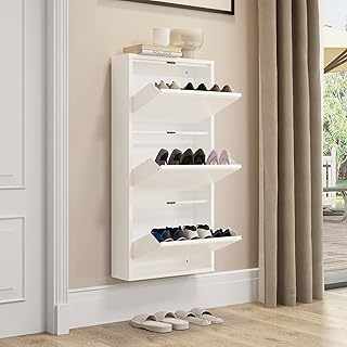 YITAHOME Shoe Cabinet, 3 Drawer Shoe Storage Cupboard with Flip Doors Matel Shoe Rack Footwear Organizer Home Storage Furniture for Hallway Entryway