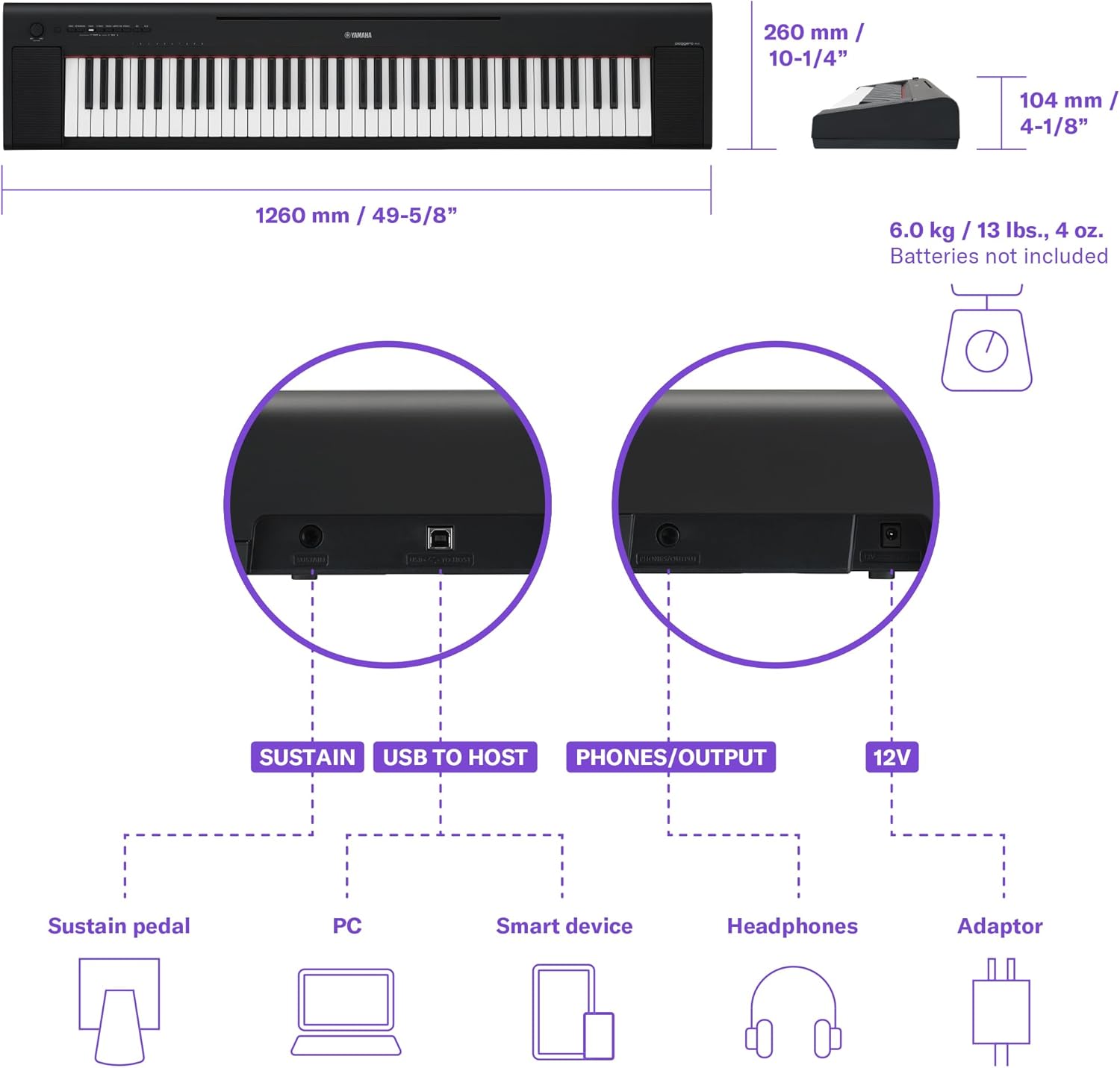 Yamaha NP-35 Piaggero Digital Keyboard with 76 Graded Soft-Touch Sensitive Keys and 15 Instrumental Voices, Lightweight and Portable-5