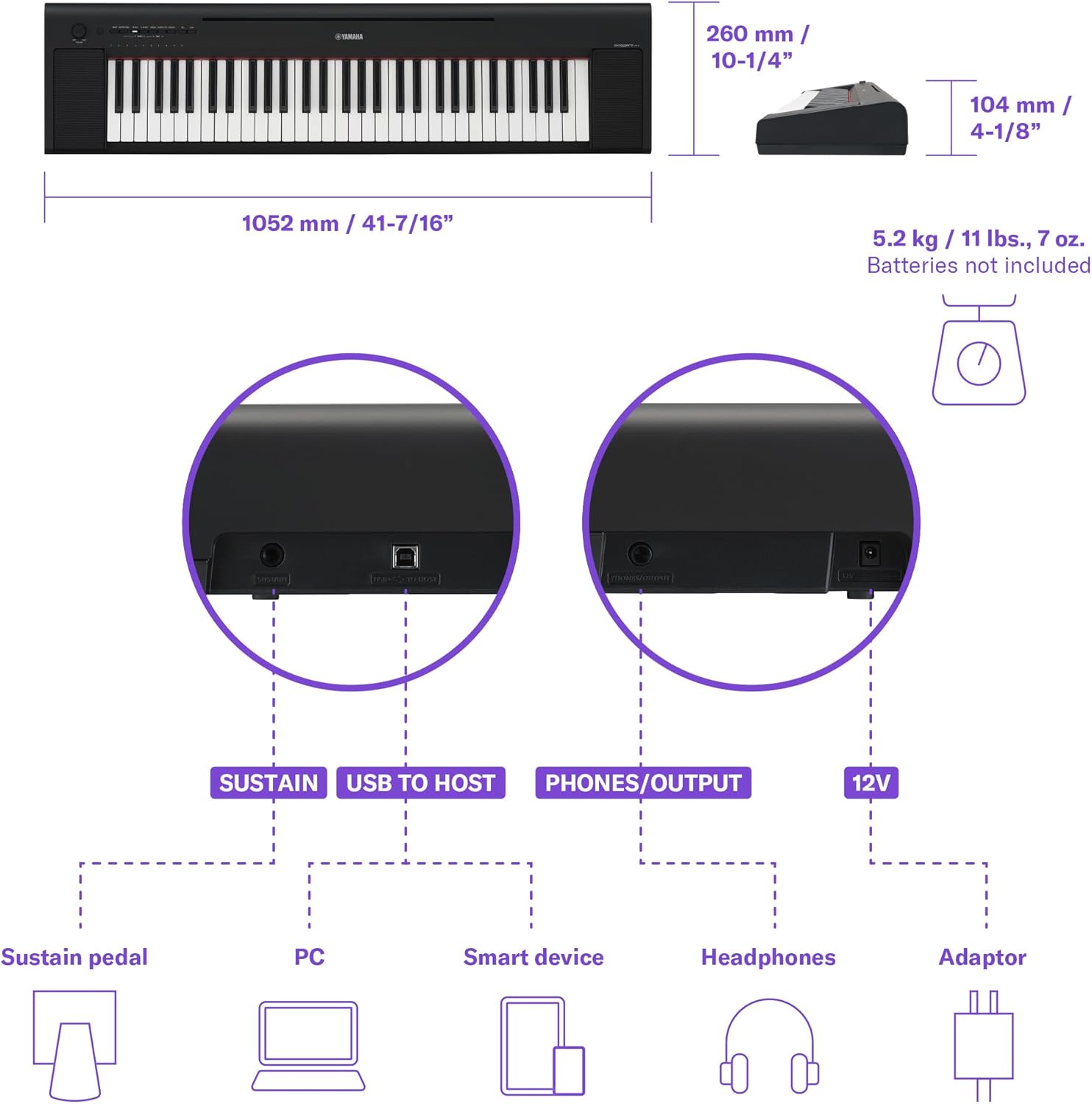 Yamaha NP-15 Piaggero Digital Keyboard with 61 Touch Sensitive Keys and 15 Instrumental Voices, Lightweight and Portable-5