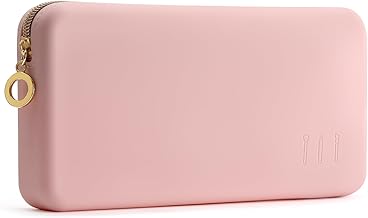 FVION Makeup Bag For Travel, Large Silicone Cosmetic Bag, Make Up Brushes Holder Case, Portable Makeup Organiser for Women Girls (Pink)