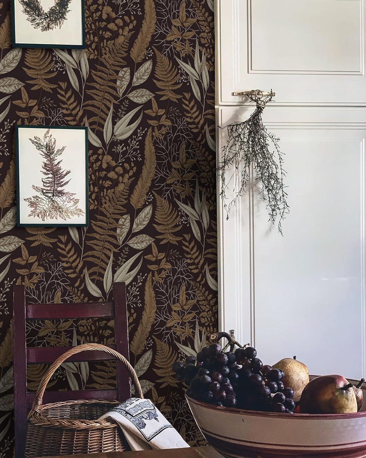 Fiula Leaves Wallpaper Peel and Stick Wallpaper Self Adhesive Botanical Wallpaper 41CMX3M Tropical Contact Paper Brown Wallpaper Vinyl Wrap for Furniture Waterproof for Living Room Cabinet Vintage-8