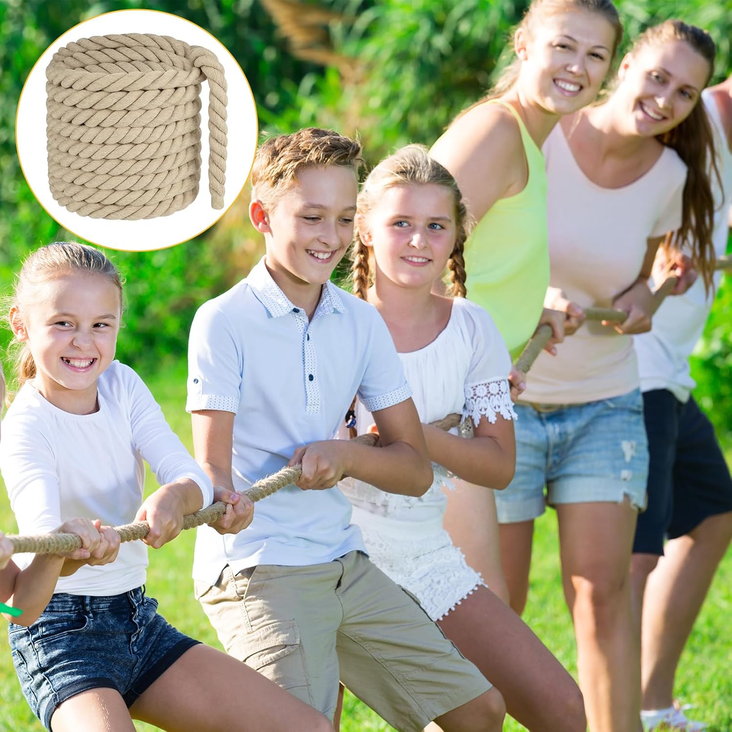 NEBURORA 20FT Tug of War Rope for Kids and Adults Outdoor Games Field Day Family Reunion Summer Outside Yard Backyard Lawn Camping Picnic Carnival Party Games Khaki-1