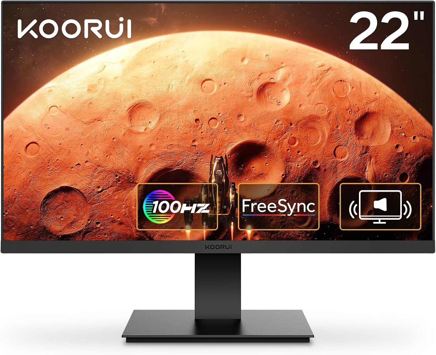 KOORUI 22 Inch Computer Gaming Monitor, FHD 1080P Desktop Display with 2 Speakers, 100HZ Ultra Thin Bezel/Eye Care/Ergonomic Tilt, HDMI VGA Ports LED Monitor for PC, VESA Mounting-0