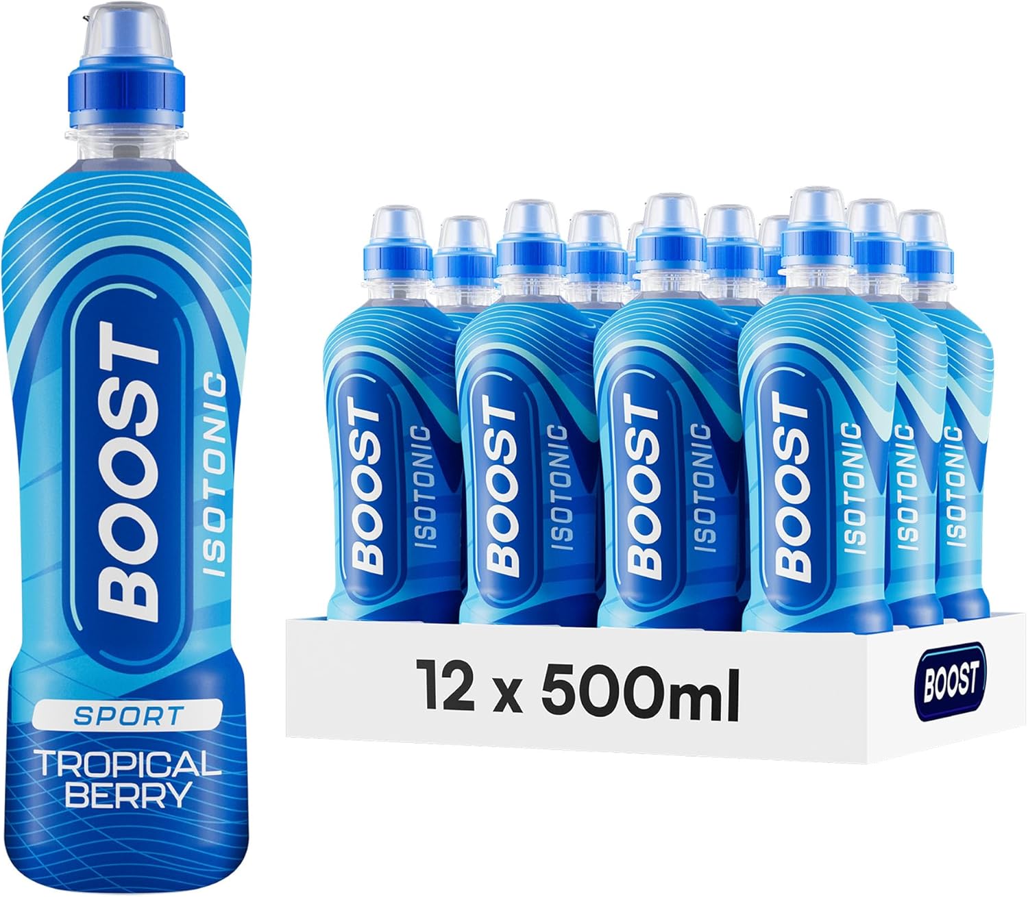 Boost Sports Drinks Tropical Berry | 12 Isotonic Drink with Vitamin B12 and B6 | Electrolyte Drink | Maximum Hydration Drinks | Low Calorie Vegan Adult Soft Drinks Multipacks | 12x500ml-0