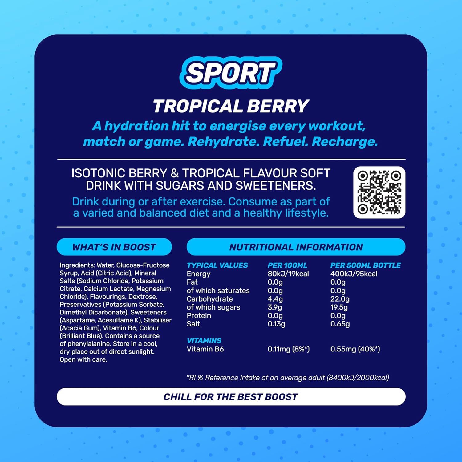 Boost Sports Drinks Tropical Berry | 12 Isotonic Drink with Vitamin B12 and B6 | Electrolyte Drink | Maximum Hydration Drinks | Low Calorie Vegan Adult Soft Drinks Multipacks | 12x500ml-6