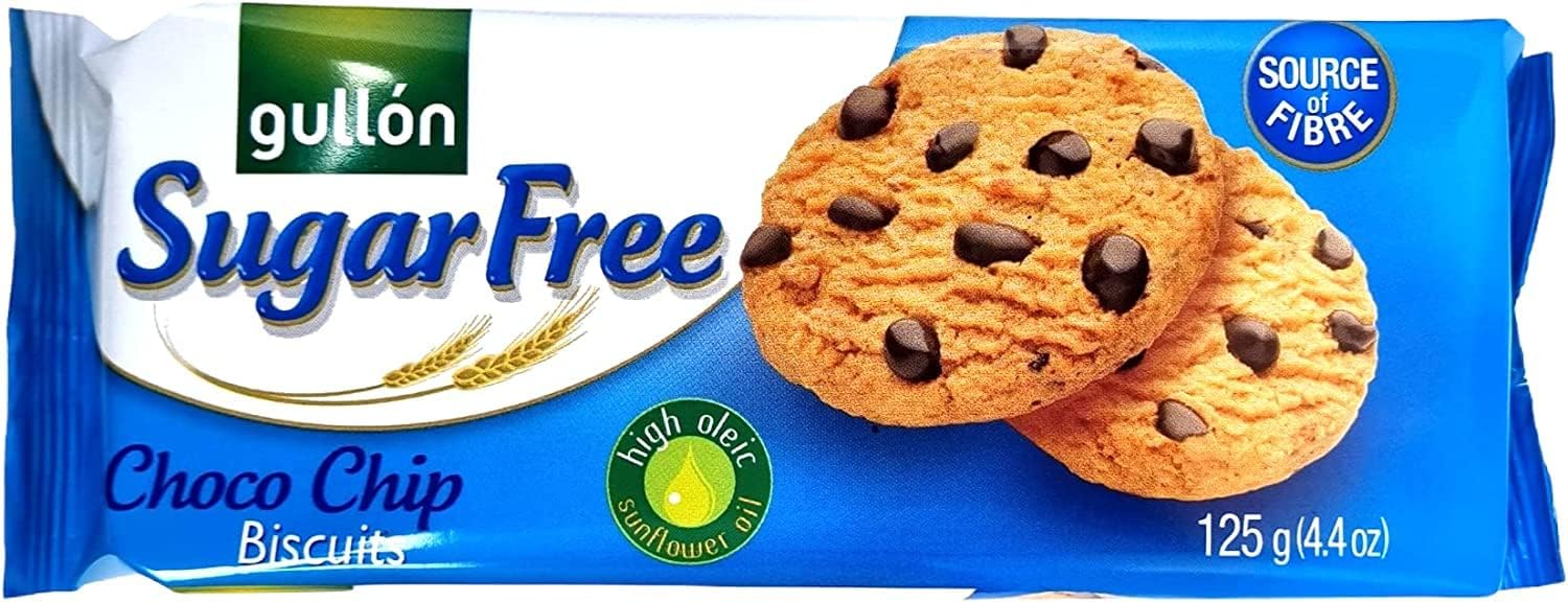 Gullon Sugar Free Chocolate chip biscuits cookies 125g x 4, Sugar free snack is great choice for diabetics Gift for family and friends-0