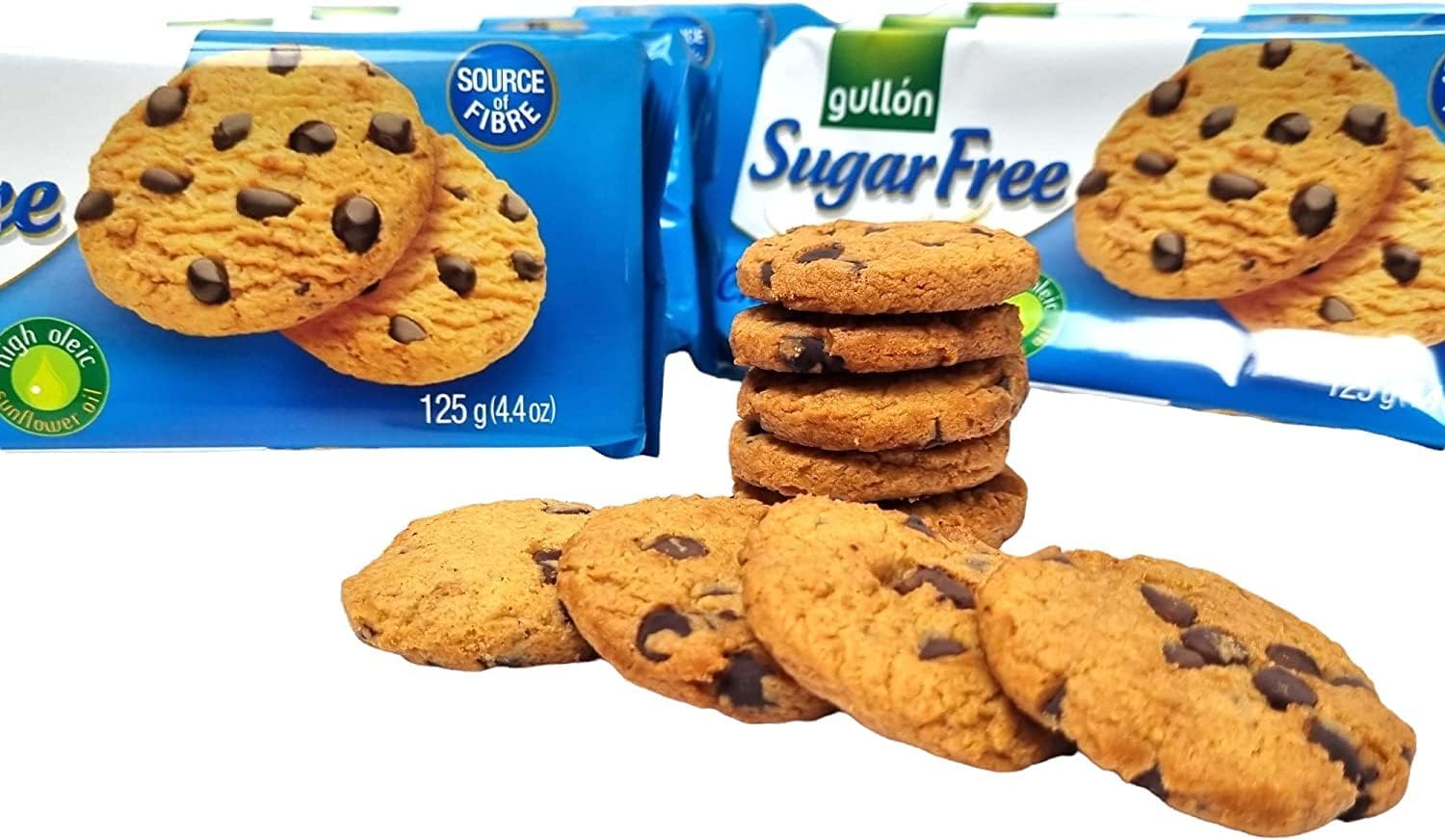 Gullon Sugar Free Chocolate chip biscuits cookies 125g x 4, Sugar free snack is great choice for diabetics Gift for family and friends-1