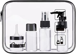 Travel Bottles for Toiletries, 6 PCS Refillable Travel Pots Set and 1PCS TSA Approved Waterproof Clear Toiletry Bag for Liquids, Shampoo, Body Wash, Conditioner(BPA Free)