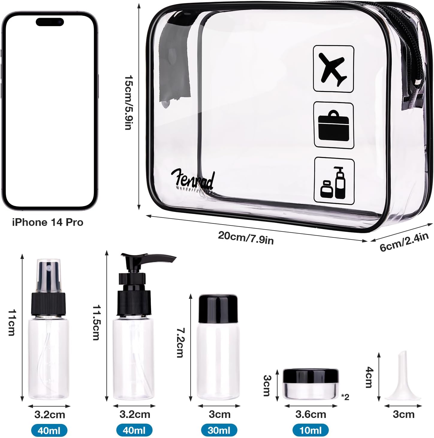 Travel Bottles for Toiletries, 6 PCS Refillable Travel Pots Set and 1PCS TSA Approved Waterproof Clear Toiletry Bag for Liquids, Shampoo, Body Wash, Conditioner(BPA Free)-4