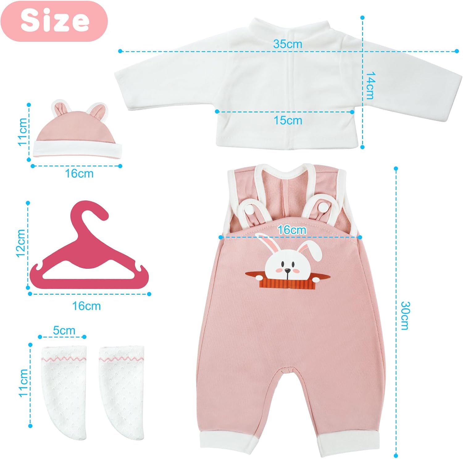 Aolso Baby Doll Clothes for 14-18 Inch Doll 35-45 cm Baby Doll, New Doll Clothes Outfits, Hooded Rabbit Overalls with 1 Coat hanger, New Born Baby Dolls Girls Birthday-2