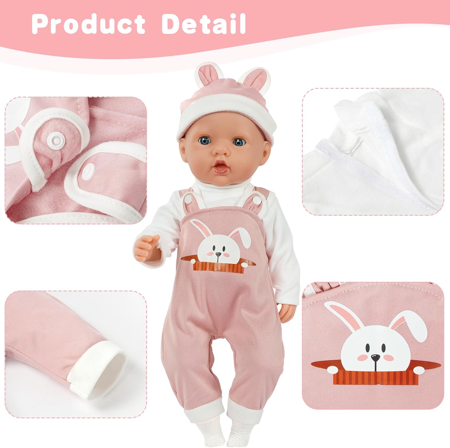 Aolso Baby Doll Clothes for 14-18 Inch Doll 35-45 cm Baby Doll, New Doll Clothes Outfits, Hooded Rabbit Overalls with 1 Coat hanger, New Born Baby Dolls Girls Birthday-3