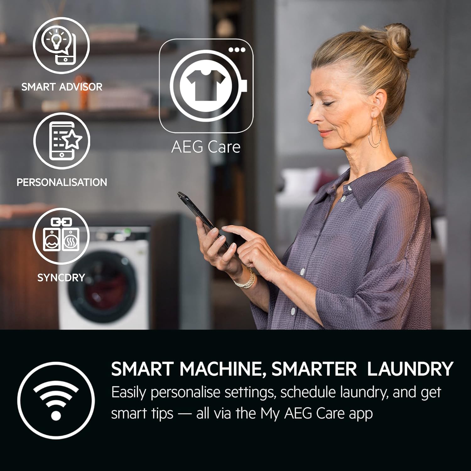 AEG 9000 Series Washing Machine LFR94846WS, AbsoluteCare, PowerCare, Softwater help clothes last longer and providing superior colour protection, WiFi Connected, 8kg Load, 1400rpm Spin, Energy Class A-3