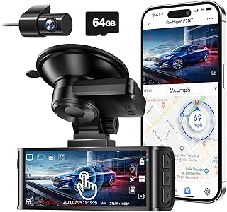 REDTIGER 4K Dash Cam Front and Rear, Touch Screen 3.18 Inch, Included 64GB Card, Car Dash Camera Built-in WiFi GPS, UHD 2160P Night Vision, WDR, Parking Monitor (F7N Touch)