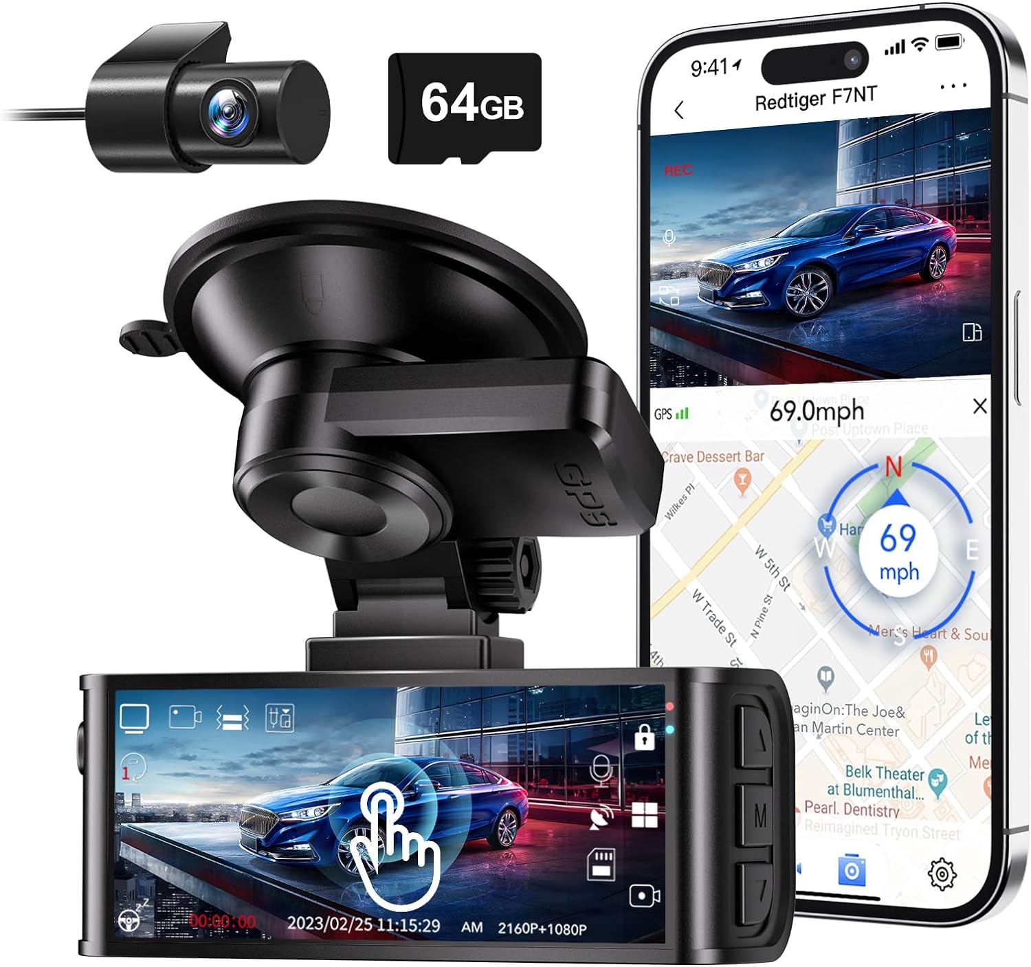 REDTIGER 4K Dash Cam Front and Rear, Touch Screen 3.18 Inch, Included 64GB Card, Car Dash Camera Built-in WiFi GPS, UHD 2160P Night Vision, WDR, Parking Monitor (F7N Touch)-0