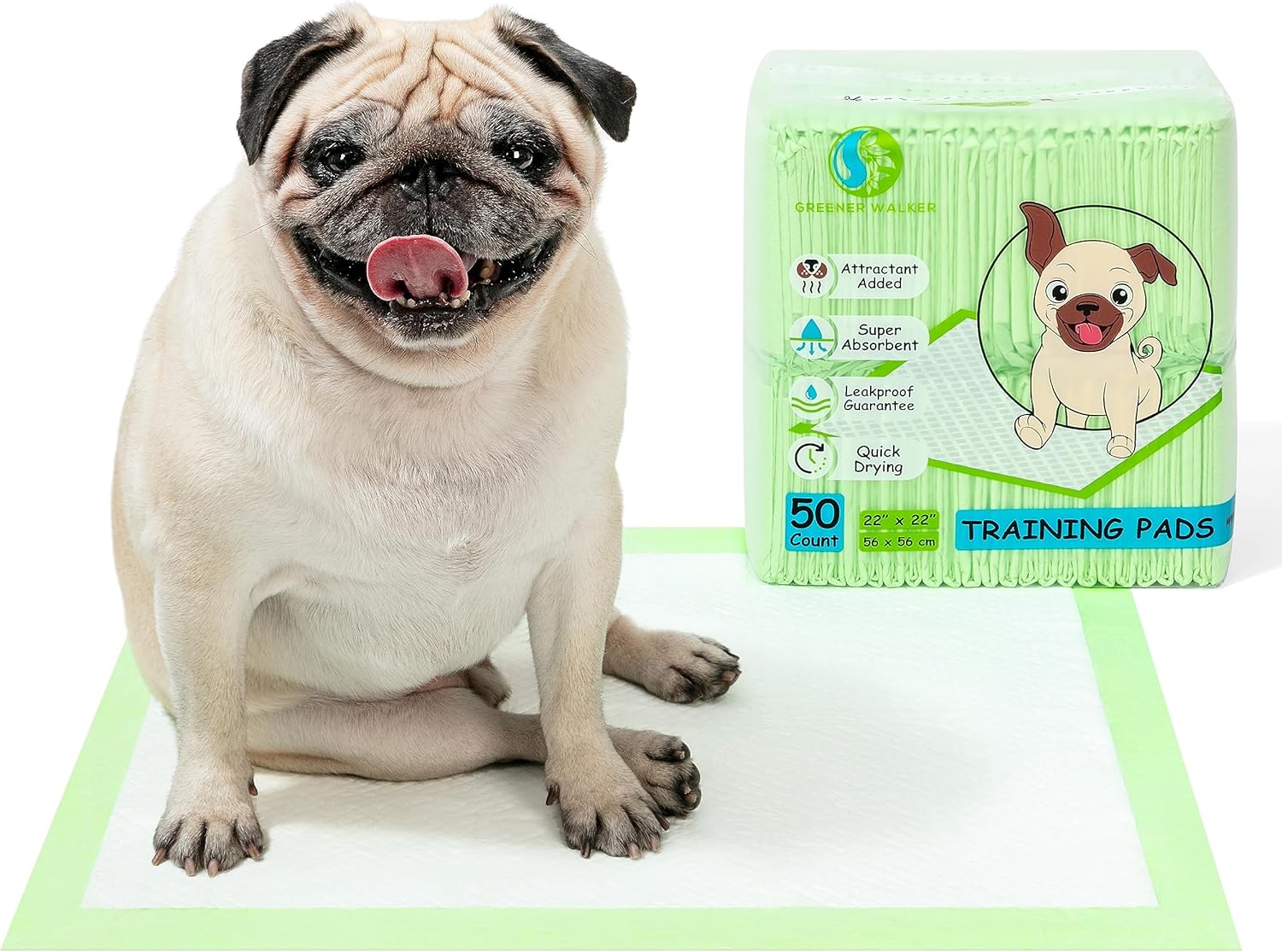 Puppy Training Pads with Sticky Tabs, 56 x 56cm Dog Pee Pad 50 Count with Anti-Slip Adhesive for Potty, 100% Leak-Proof Super Absorbent Quick-Dry-0