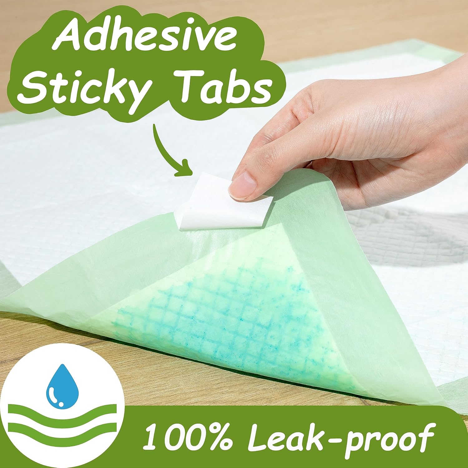 Puppy Training Pads with Sticky Tabs, 56 x 56cm Dog Pee Pad 50 Count with Anti-Slip Adhesive for Potty, 100% Leak-Proof Super Absorbent Quick-Dry-3