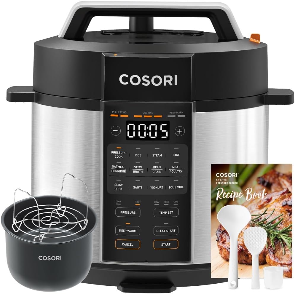 COSORI Pressure Cooker Electric 5.7L, Stainless Steel, 14 Functions, 9-in-1 Multi Cooker(Slow&Rice Cooker, Sous Vide, Cake Maker, etc.), 70% Faster, Non-Stick, 65+ Recipes(Cookbook&Online)-0