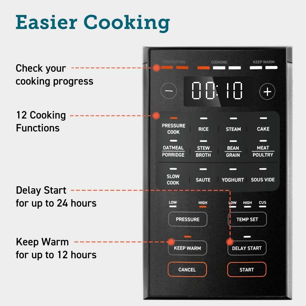 COSORI Pressure Cooker Electric 5.7L, Stainless Steel, 14 Functions, 9-in-1 Multi Cooker(Slow&Rice Cooker, Sous Vide, Cake Maker, etc.), 70% Faster, Non-Stick, 65+ Recipes(Cookbook&Online)-4