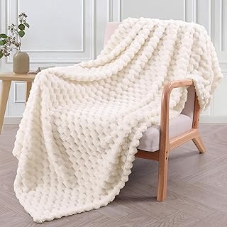 Exclusivo Mezcla Large Soft Fleece Throw Blanket, 127x178 CM Stylish Jacquard Throw Blanket for Couch, Cozy, Warm, Lightweight and Decorative Off White Blanket