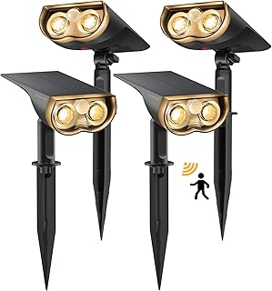 Linkind Solar Lights Outdoor,Motion Sensor Solar Security Lights, IP65 Waterproof, 3000K Warm White Solar Powered Spot Lights for Garden Fence Yard Garage Pathway, 4 Pack