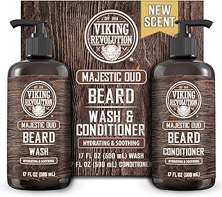 Viking Revolution - Beard Shampoo And Conditioner - Natural Beard Wash & Beard Conditioner With Argan & Jojoba Oils - Softens & Strengthens - Gifts For Men - Majestic Oud - 2 x 500 ml