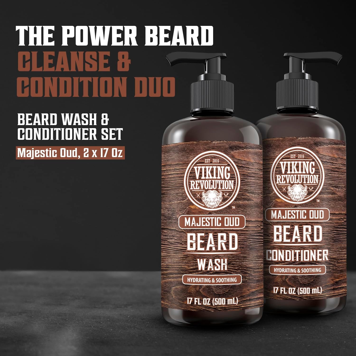 Viking Revolution - Beard Shampoo And Conditioner - Natural Beard Wash & Beard Conditioner With Argan & Jojoba Oils - Softens & Strengthens - Gifts For Men - Majestic Oud - 2 x 500 ml-1