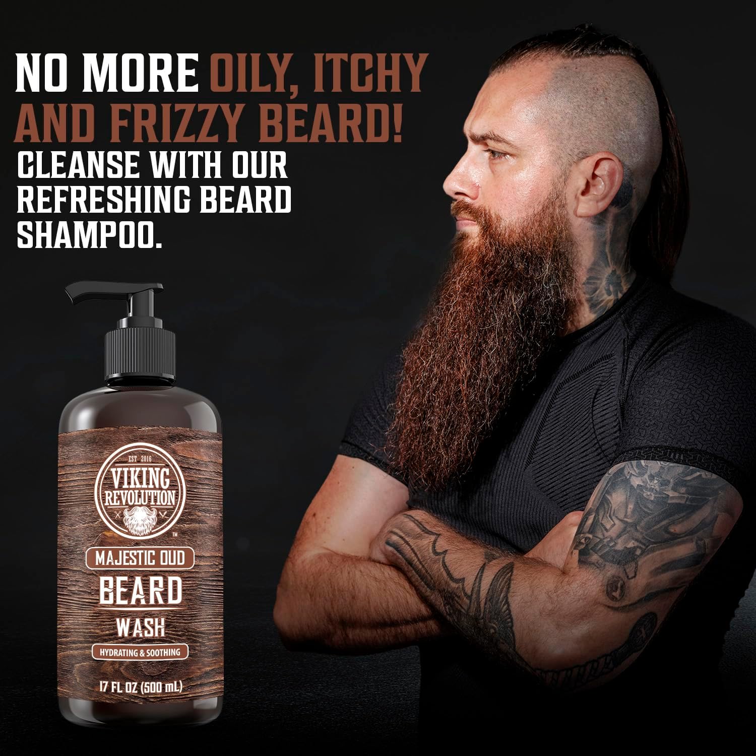 Viking Revolution - Beard Shampoo And Conditioner - Natural Beard Wash & Beard Conditioner With Argan & Jojoba Oils - Softens & Strengthens - Gifts For Men - Majestic Oud - 2 x 500 ml-2