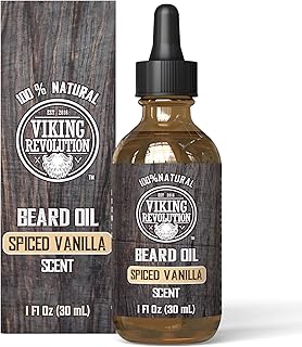 Viking Revolution - Beard Oil - All Natural Variety Beard Oil For Men With Argan & Jojoba Oils - Softens, Smooths & Strengthens - Gifts For Men - Spiced Vanilla - 30 ml